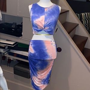 Tie dye crop top skirt set